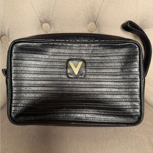Mario Valentino Black Leather Wristlet Clutch